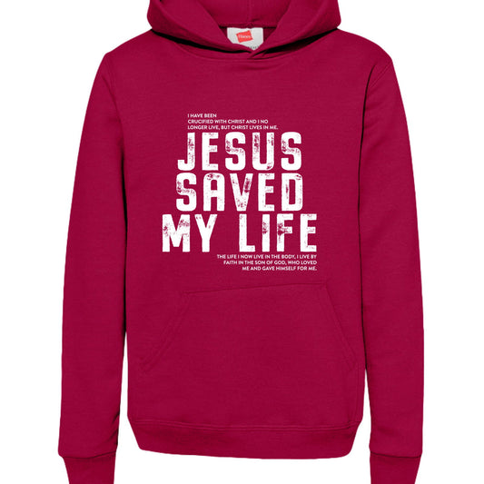 Jesus Saved My Life Youth Christian Pullover Hooded Sweatshirt - ClaimedbyGodDesigns