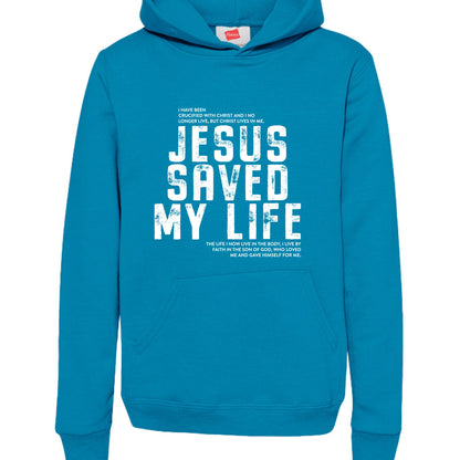 Jesus Saved My Life Youth Christian Pullover Hooded Sweatshirt - ClaimedbyGodDesigns