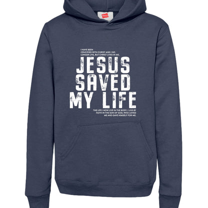 Jesus Saved My Life Youth Christian Pullover Hooded Sweatshirt - ClaimedbyGodDesigns