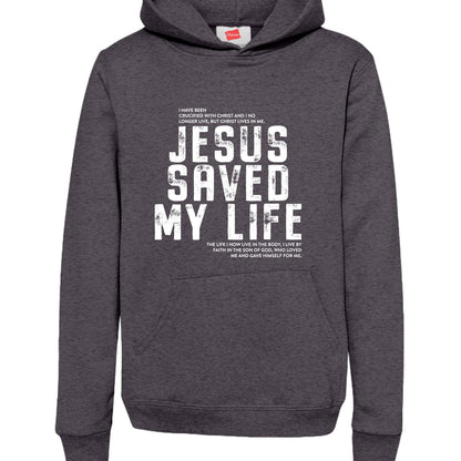 Jesus Saved My Life Youth Christian Pullover Hooded Sweatshirt - ClaimedbyGodDesigns