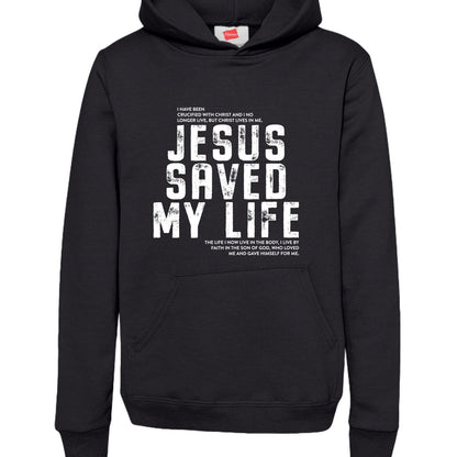 Jesus Saved My Life Youth Christian Pullover Hooded Sweatshirt - ClaimedbyGodDesigns