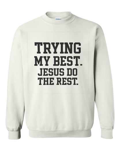 Jesus, I’m Trying – Christian Starter Gift Set | Sweatshirt, Mug & Candle for Strength, Encouragement & Faith - ClaimedbyGodDesigns