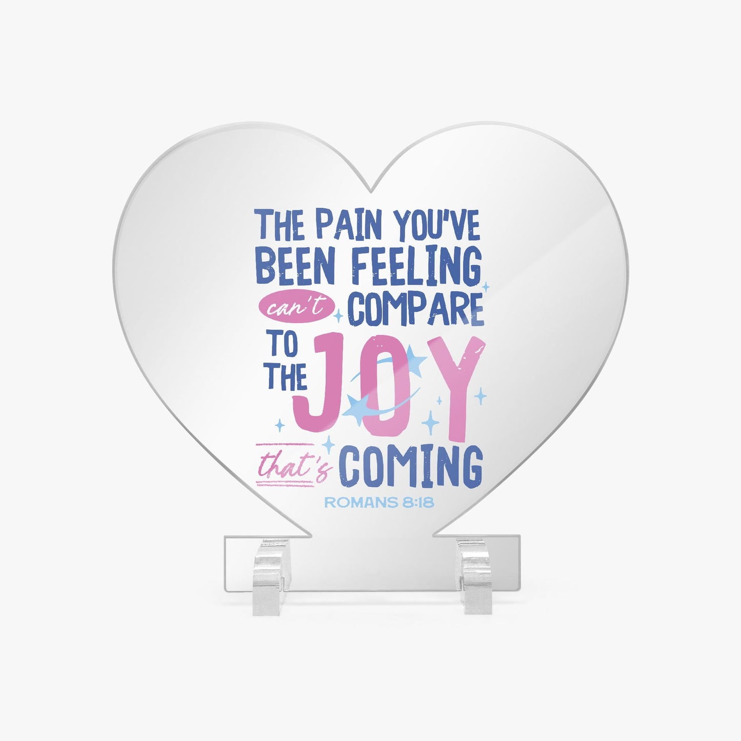 Joy Is Coming Christian Acrylic Plaque with Stand - Heart - ClaimedbyGodDesigns