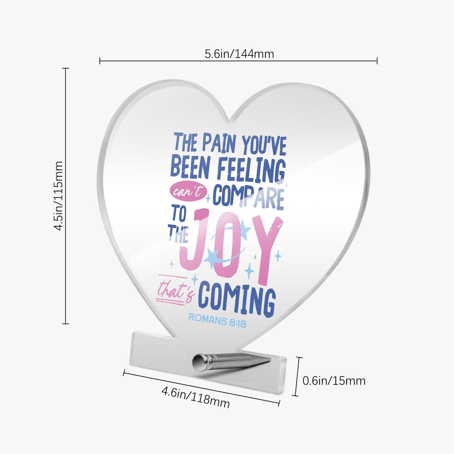 Joy Is Coming Christian Acrylic Plaque with Stand - Heart - ClaimedbyGodDesigns