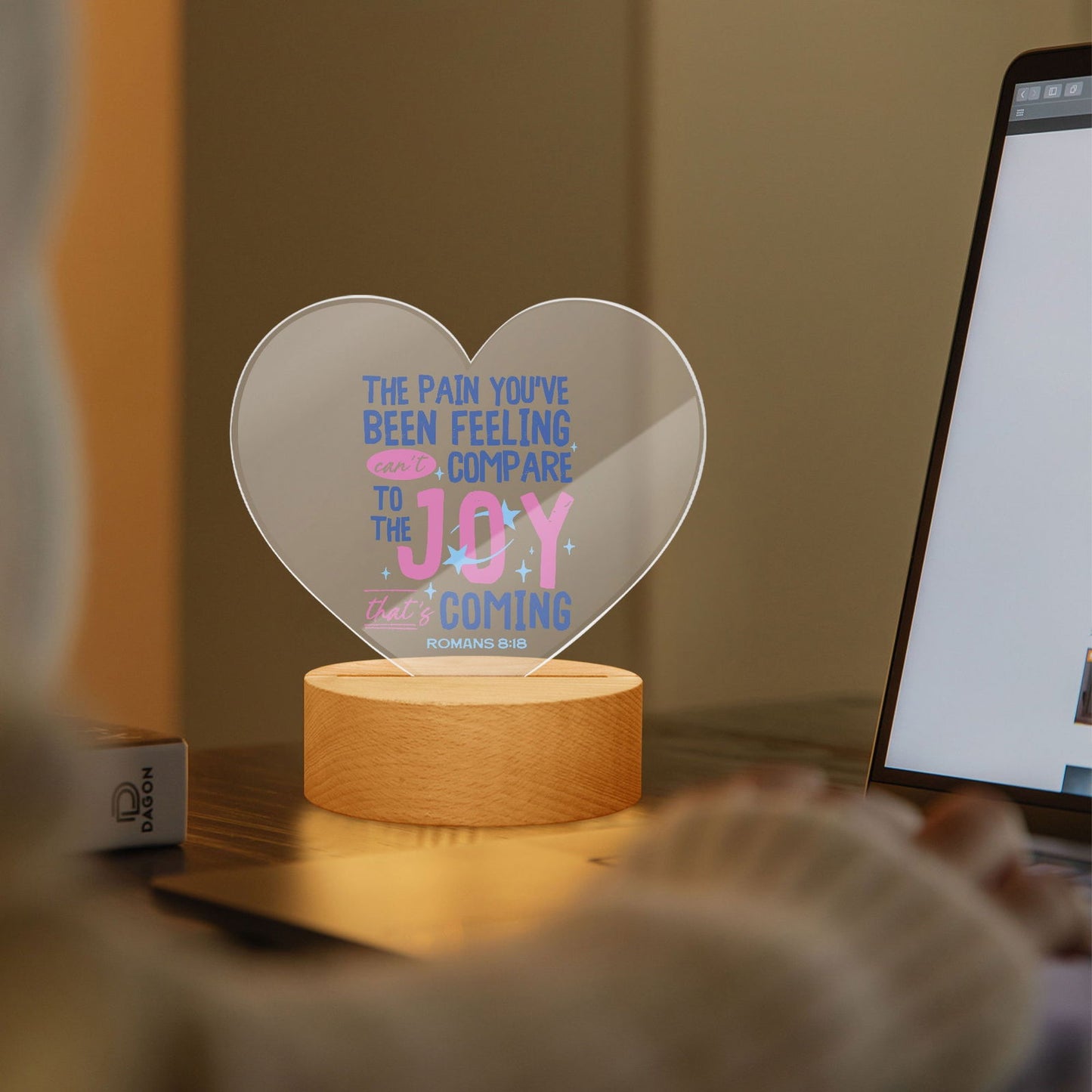 Joy Is Coming Christian Acrylic Plaque with Stand - Heart - ClaimedbyGodDesigns