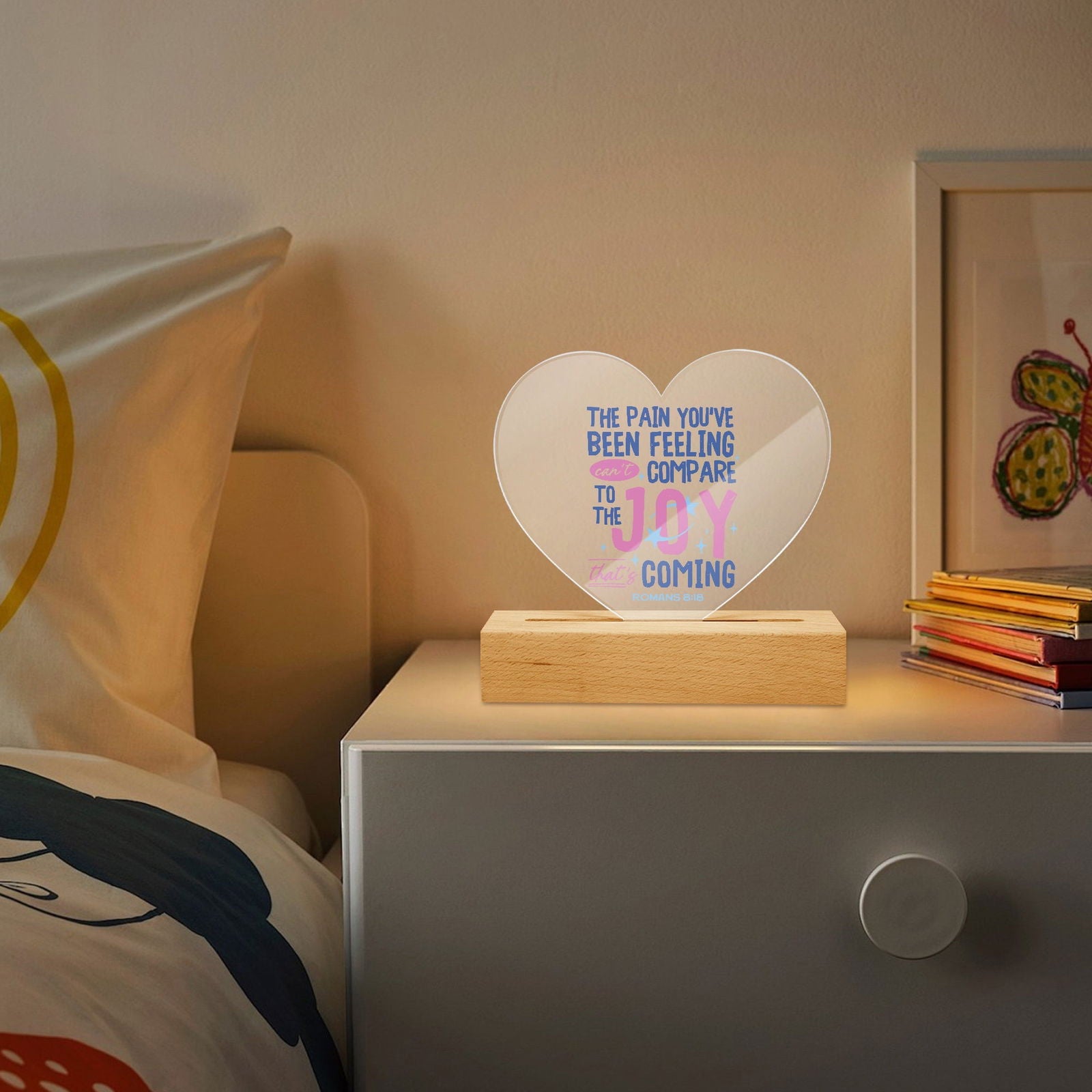 Joy Is Coming Christian Acrylic Plaque with Stand - Heart - ClaimedbyGodDesigns