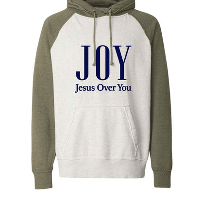 Joy Jesus Over You Unisex Christian Vintage Heather Pullover Hooded Sweatshirt - ClaimedbyGodDesigns