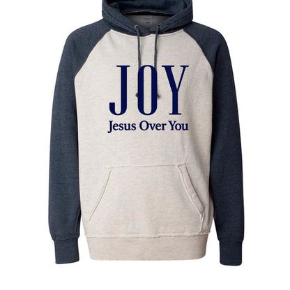 Joy Jesus Over You Unisex Christian Vintage Heather Pullover Hooded Sweatshirt - ClaimedbyGodDesigns