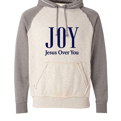 Joy Jesus Over You Unisex Christian Vintage Heather Pullover Hooded Sweatshirt - ClaimedbyGodDesigns