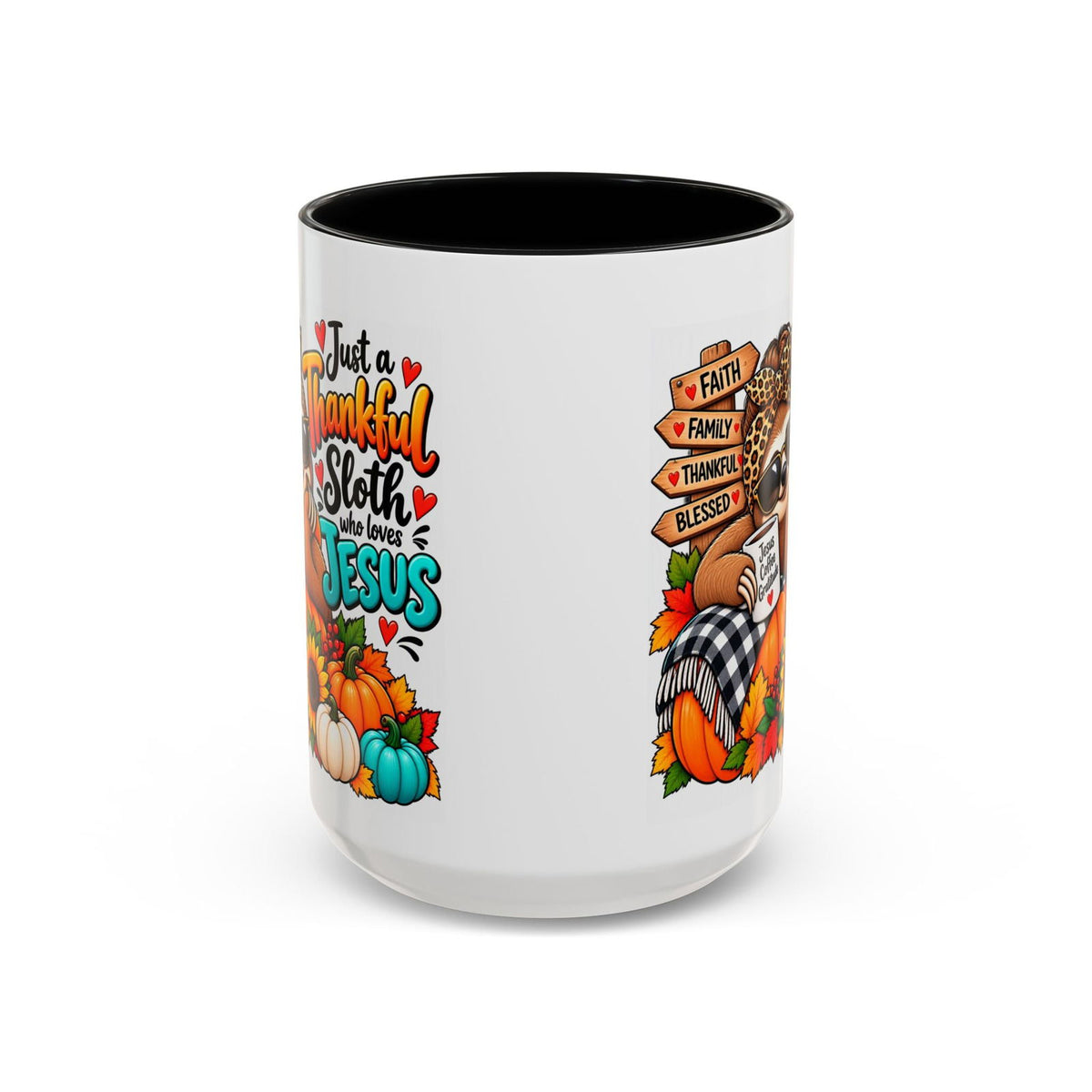 Just a Thankful Sloth Who Loves Jesus Thanksgiving Coffee Mug - Claimed by God Designs