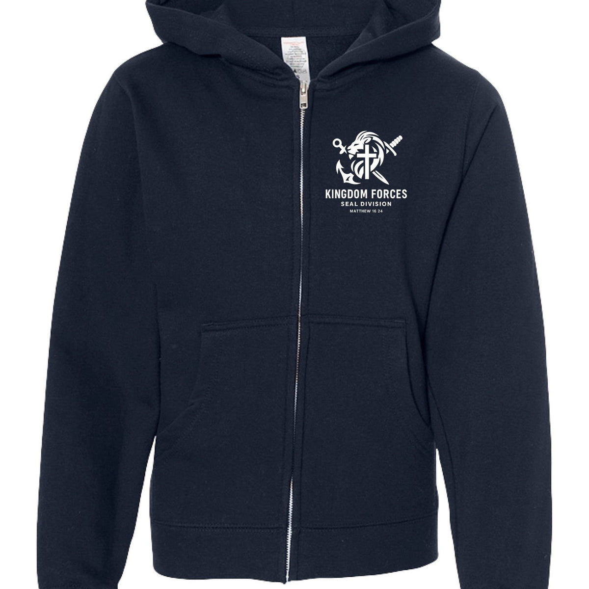 KINGDOM FORCES — SEAL DIVISION
Youth Full‑Zip Christian Hooded Sweatshirt - ClaimedbyGodDesigns