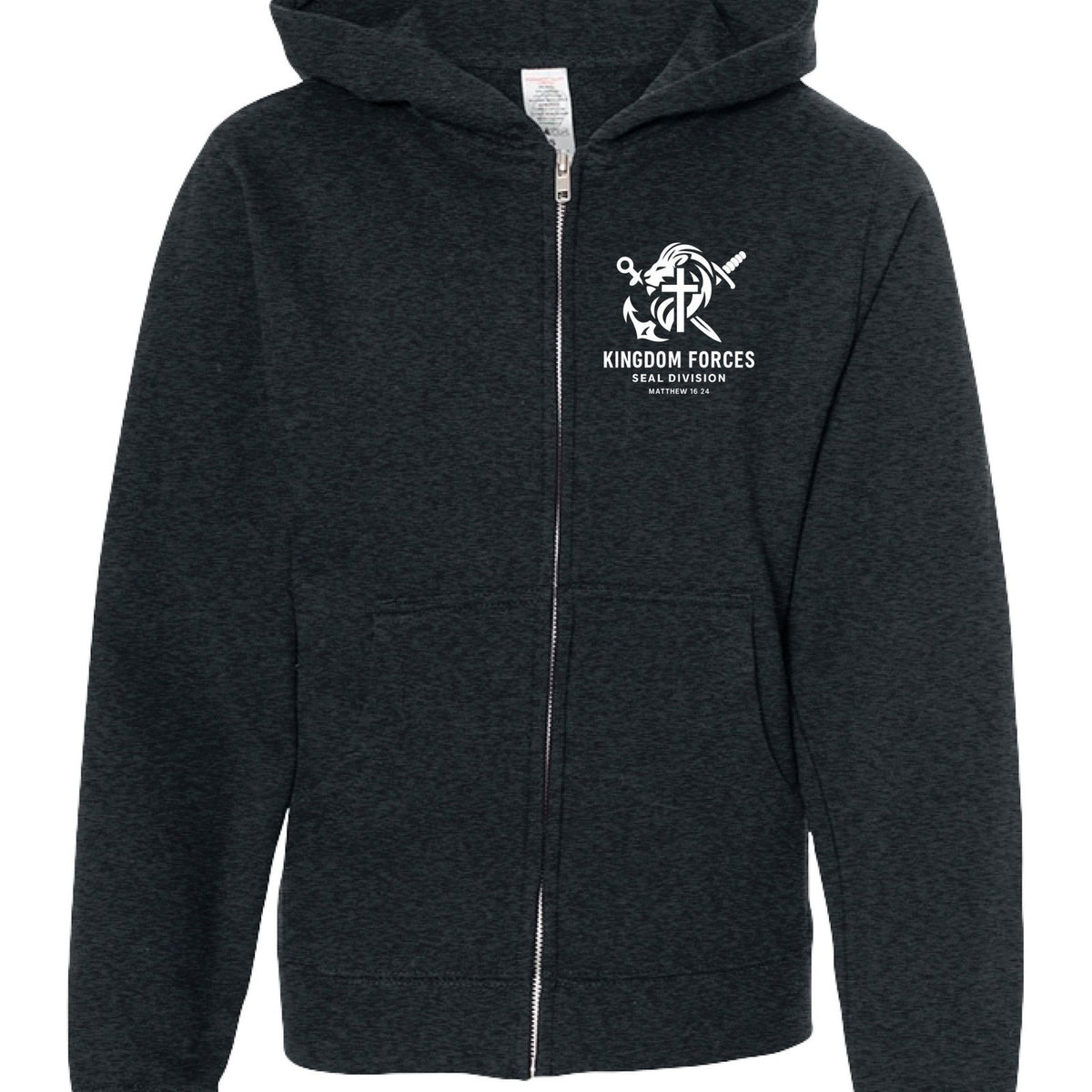 KINGDOM FORCES — SEAL DIVISION
Youth Full‑Zip Christian Hooded Sweatshirt - ClaimedbyGodDesigns