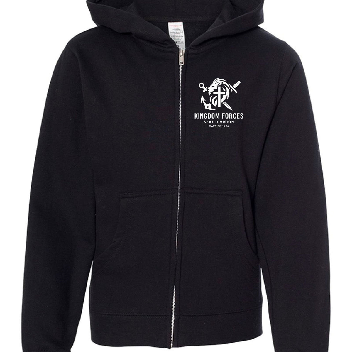 KINGDOM FORCES — SEAL DIVISION
Youth Full‑Zip Christian Hooded Sweatshirt - ClaimedbyGodDesigns