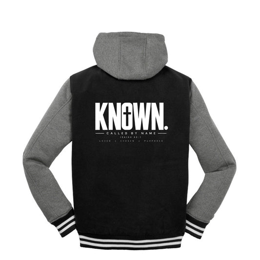 KNOWN Christian Letterman Jacket | Isaiah 43:1 Faith Jacket | Called By Name Collection - Claimed by God Designs
