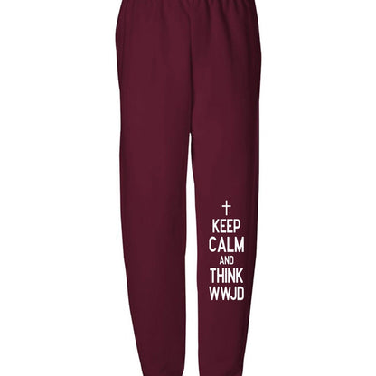 Keep Calm And Think WWJD Youth Christian Sweatpants - ClaimedbyGodDesigns