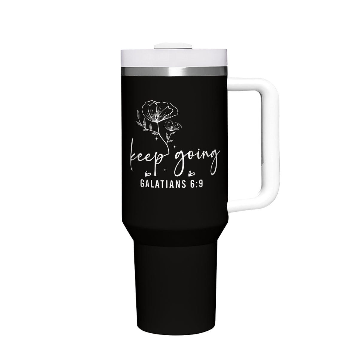 Keep Going Stainless Steel Tumbler with Handle - 40oz Inspirational Drinkware - ClaimedbyGodDesigns