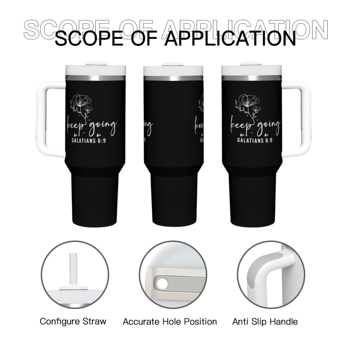 Keep Going Stainless Steel Tumbler with Handle - 40oz Inspirational Drinkware - ClaimedbyGodDesigns