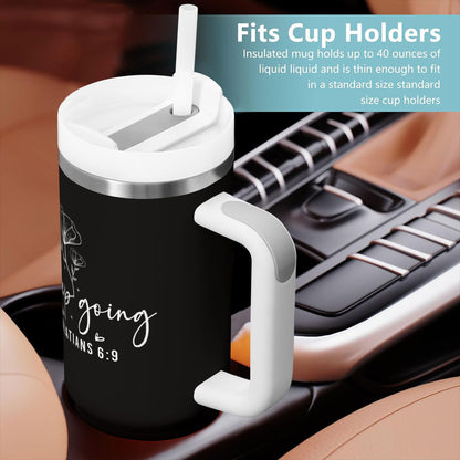 Keep Going Stainless Steel Tumbler with Handle - 40oz Inspirational Drinkware - ClaimedbyGodDesigns