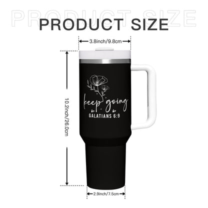 Keep Going Stainless Steel Tumbler with Handle - 40oz Inspirational Drinkware - ClaimedbyGodDesigns