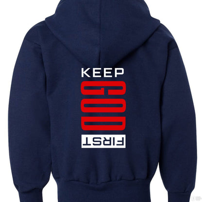 Keep Him First Youth Full-Zip Hooded Sweatshirt - ClaimedbyGodDesigns
