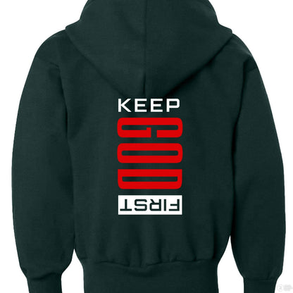 Keep Him First Youth Full-Zip Hooded Sweatshirt - ClaimedbyGodDesigns