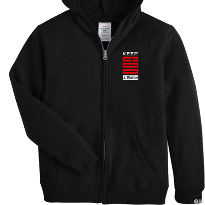 Keep Him First Youth Full-Zip Hooded Sweatshirt - ClaimedbyGodDesigns