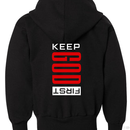 Keep Him First Youth Full-Zip Hooded Sweatshirt - ClaimedbyGodDesigns