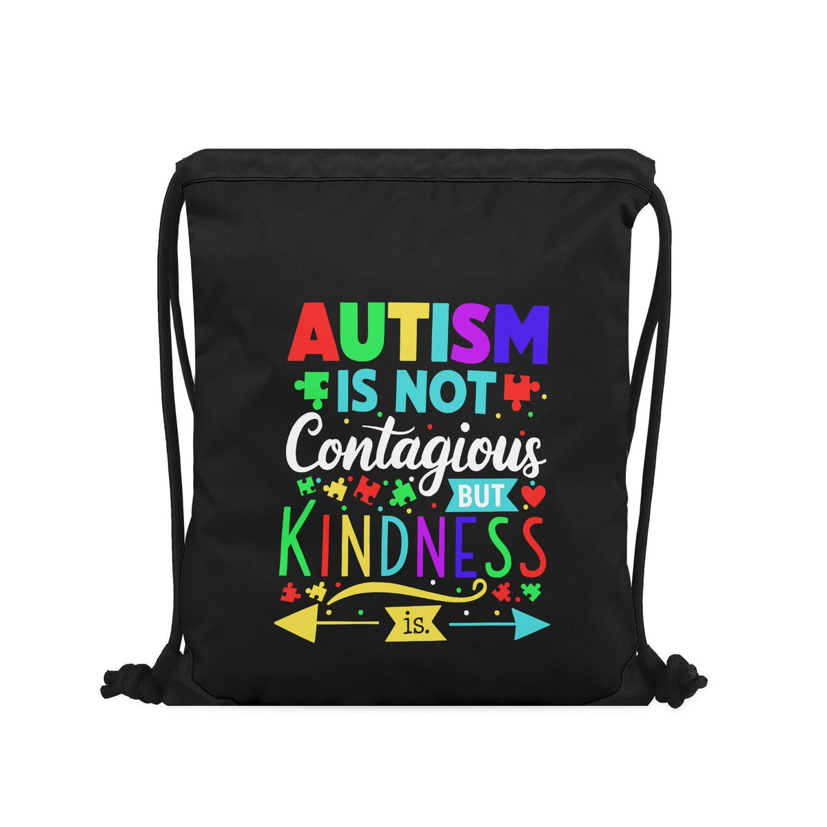 Kindness is contagious Autism Awareness Black Drawstring Bag(Single-Sided Print) - ClaimedbyGodDesigns
