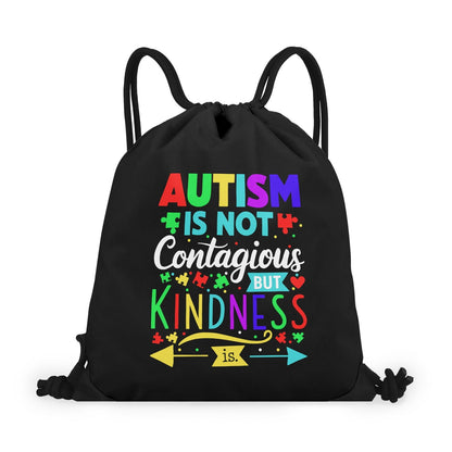 Kindness is contagious Autism Awareness Black Drawstring Bag(Single-Sided Print) - ClaimedbyGodDesigns