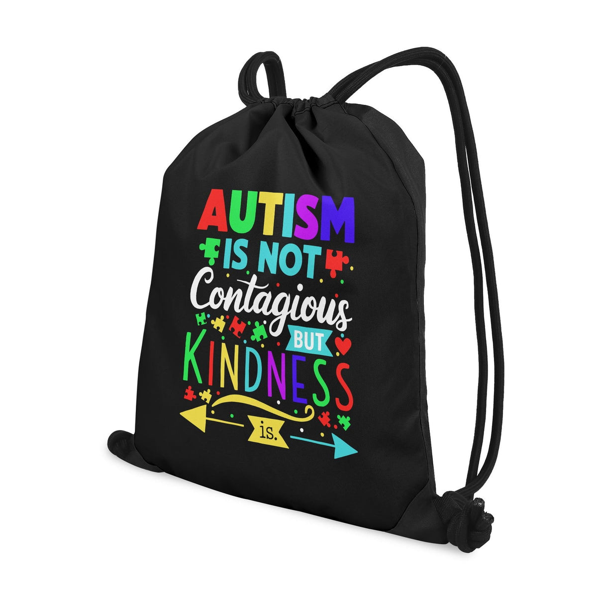 Kindness is contagious Autism Awareness Black Drawstring Bag(Single-Sided Print) - ClaimedbyGodDesigns