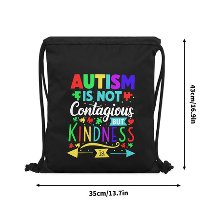 Kindness is contagious Autism Awareness Black Drawstring Bag(Single-Sided Print) - ClaimedbyGodDesigns