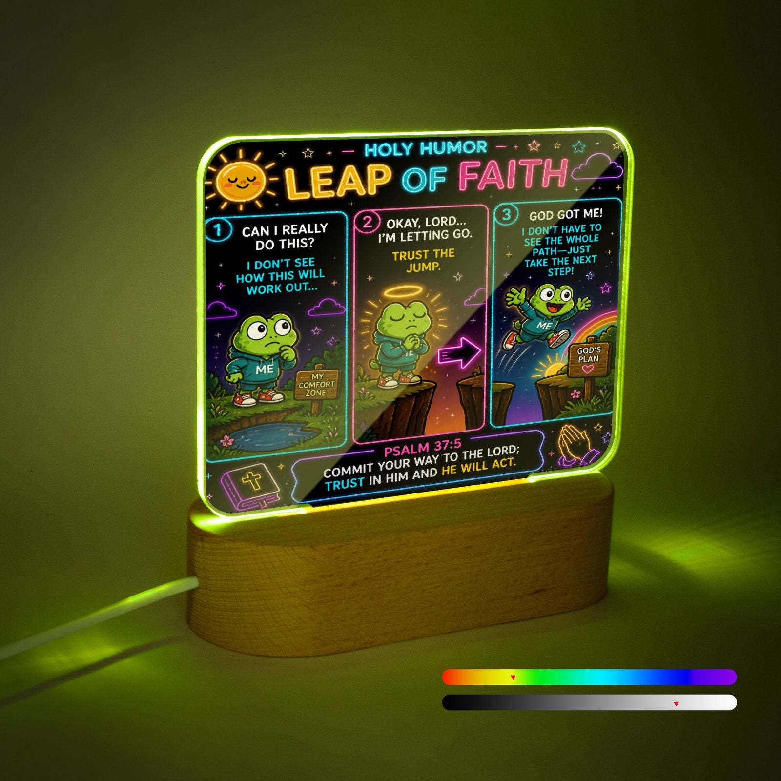 Leap Of Faith Christian Square Acrylic Nigh Light - Luminous Base - ClaimedbyGodDesigns