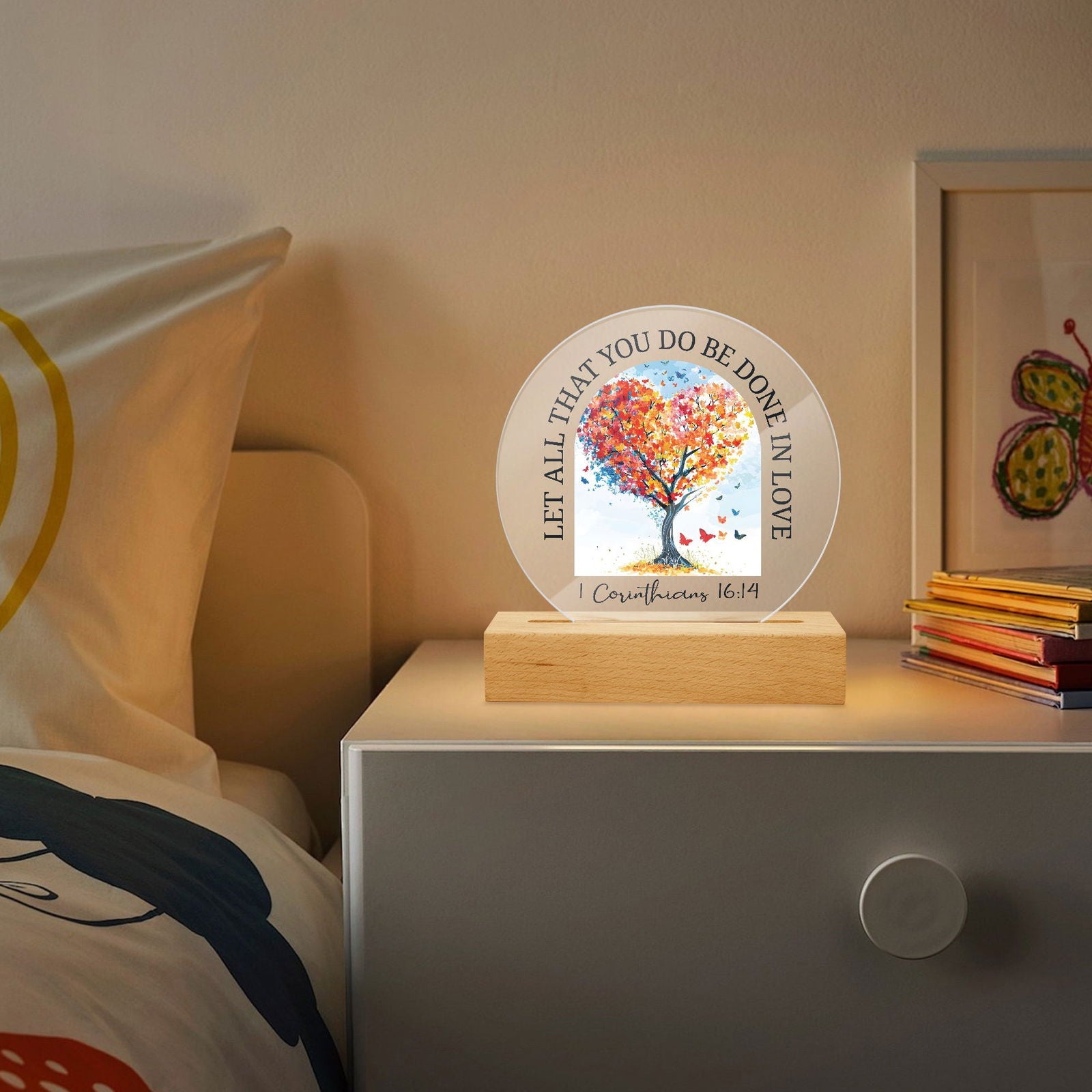 Let All That You Do Be Done In Love Christian Acrylic Plaque with Stand - Round - ClaimedbyGodDesigns