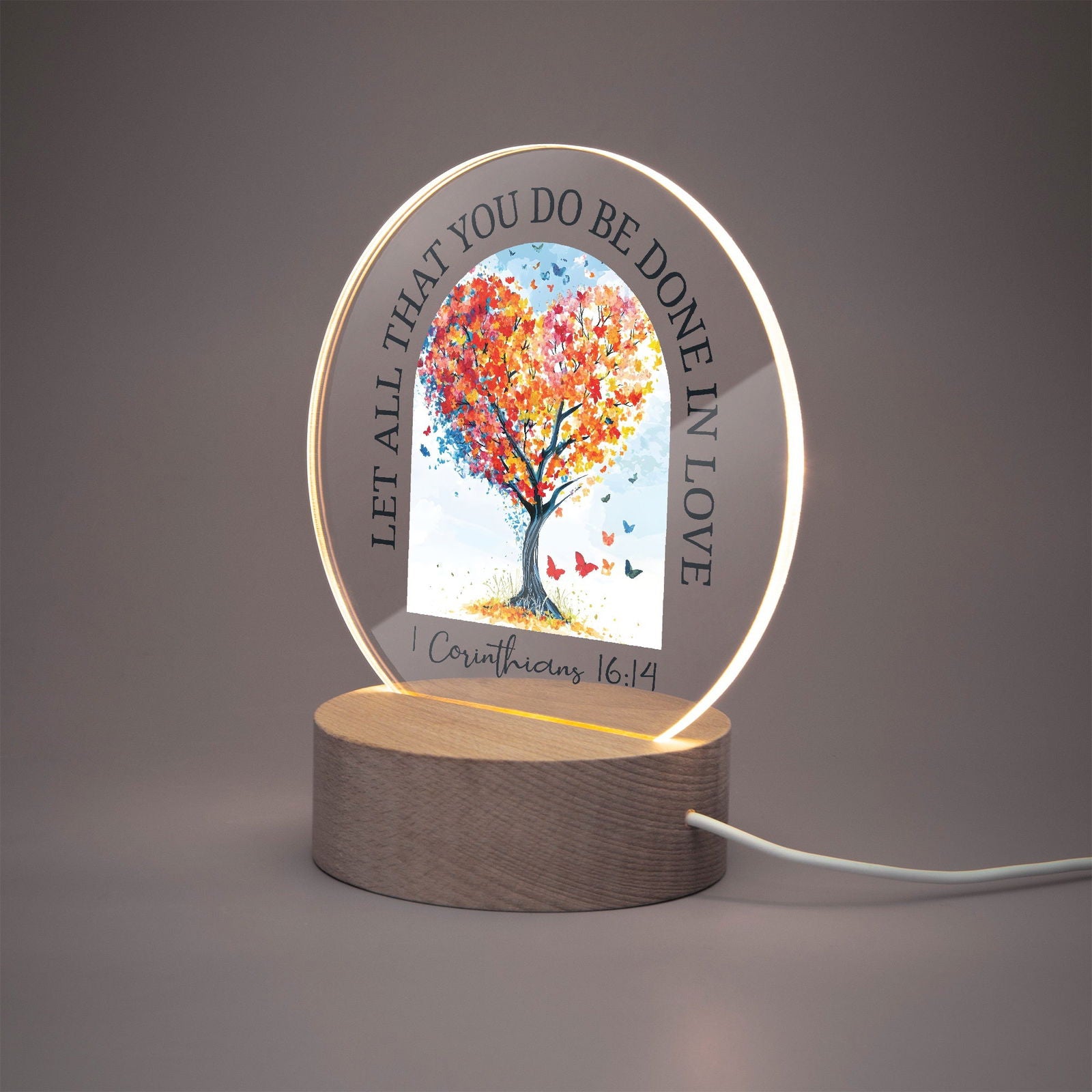 Let All That You Do Be Done In Love Christian Acrylic Plaque with Stand - Round - ClaimedbyGodDesigns