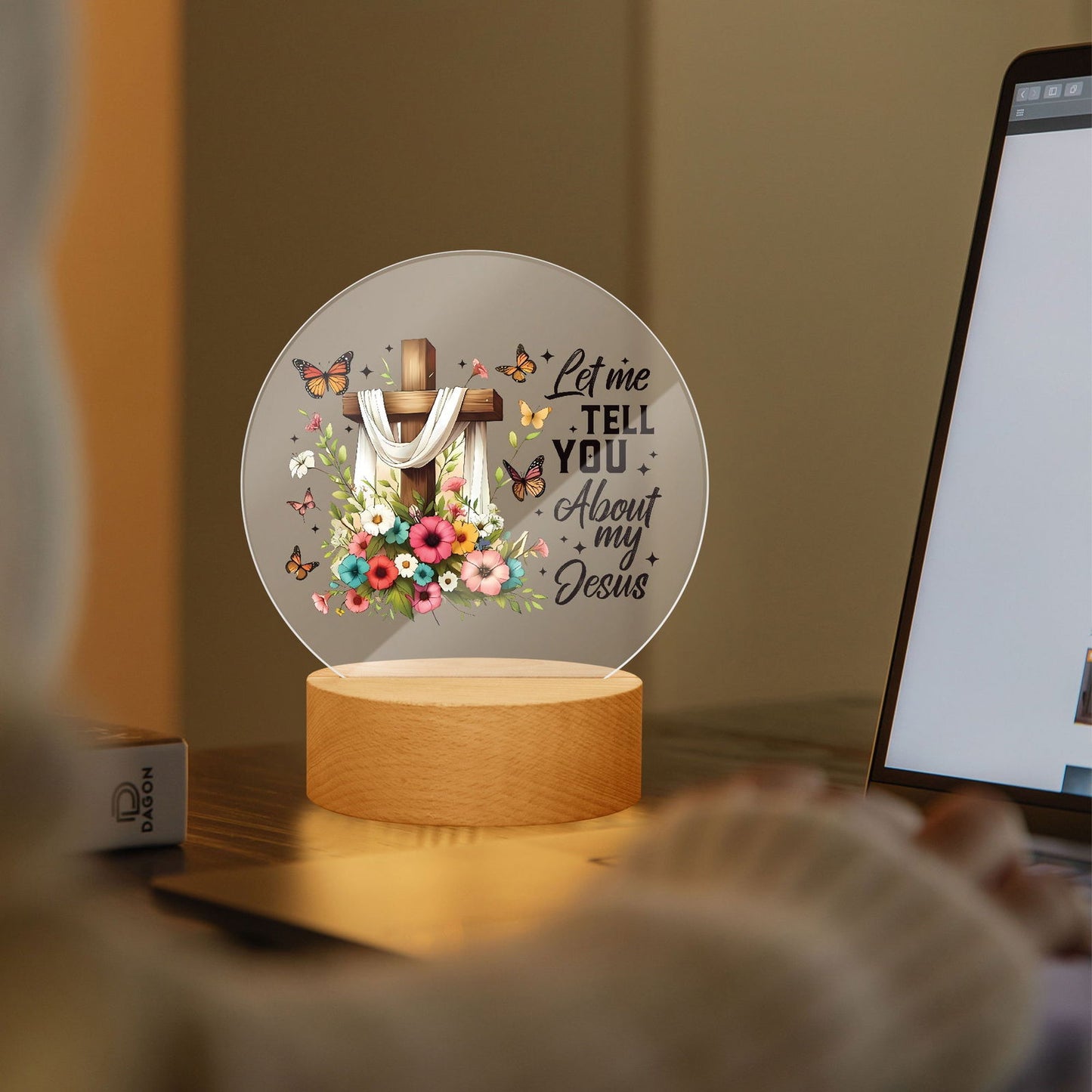 Let Me Tell You About My Jesus Christian Acrylic Plaque with Stand - Round - ClaimedbyGodDesigns