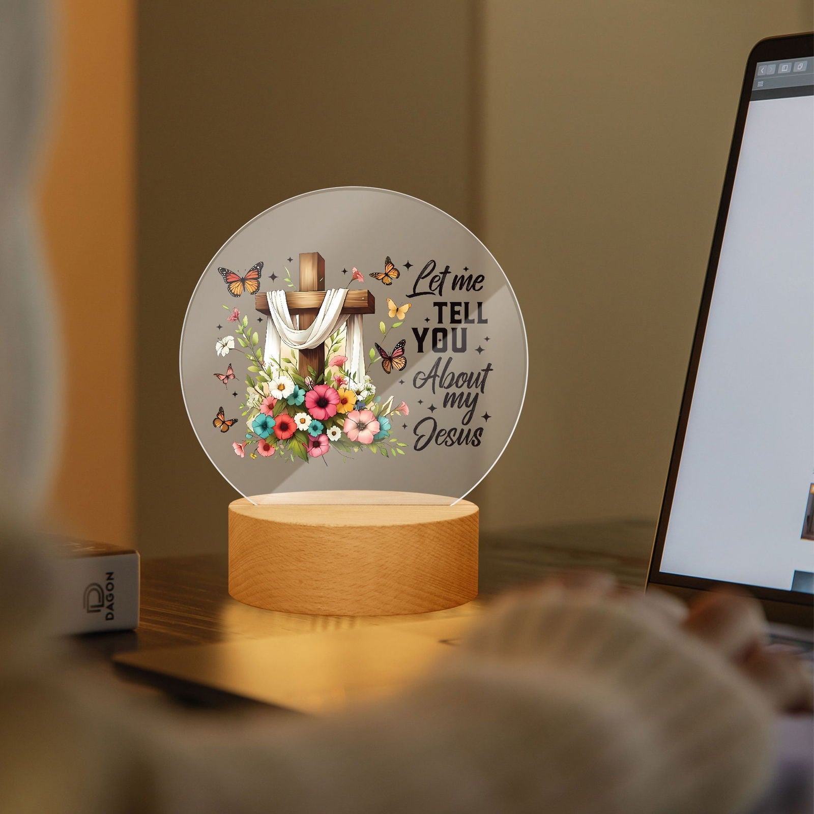 Let Me Tell You About My Jesus Christian Acrylic Plaque with Stand - Round - ClaimedbyGodDesigns