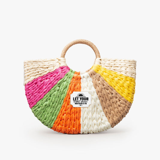 Let Your Light Shine Christian Straw Rainbow Handbag - ClaimedbyGodDesigns