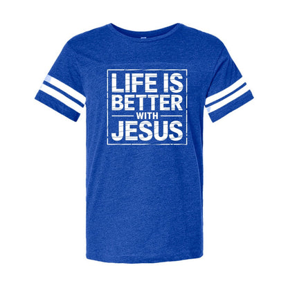 Life Is Better With Jesus Men's Christian Football Fine Jersey T-Shirt - ClaimedbyGodDesigns