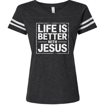 Life Is Better With Jesus Women's Christian Football T-shirt - ClaimedbyGodDesigns