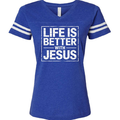 Life Is Better With Jesus Women's Christian Football T-shirt - ClaimedbyGodDesigns