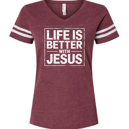 Life Is Better With Jesus Women's Christian Football T-shirt - ClaimedbyGodDesigns