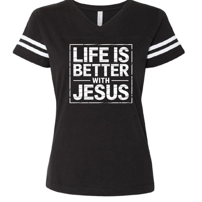 Life Is Better With Jesus Women's Christian Football T-shirt - ClaimedbyGodDesigns
