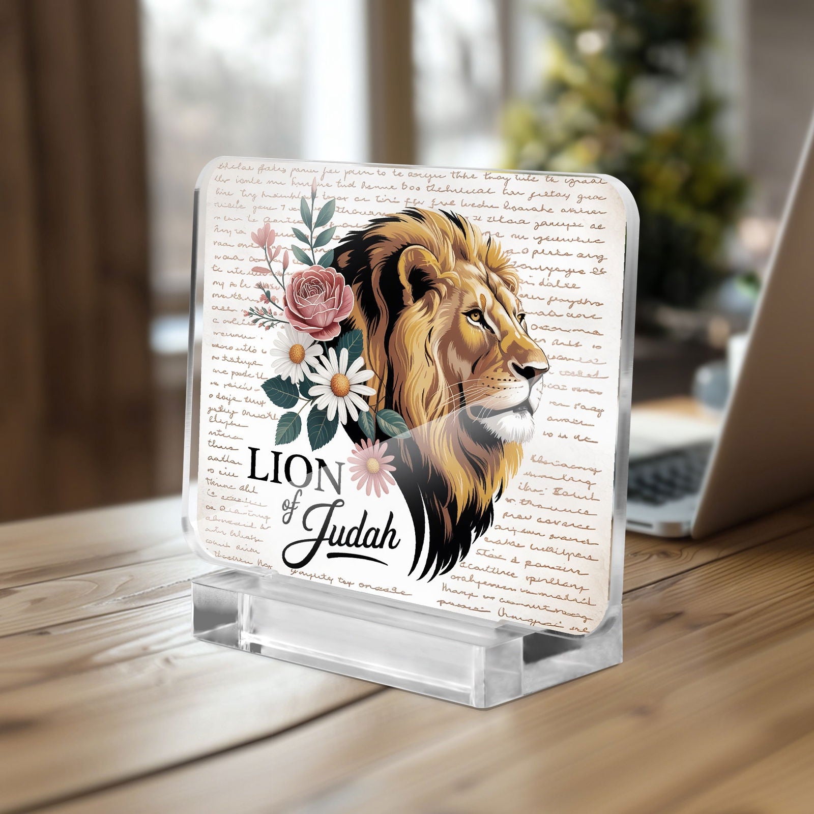 Lion Of Judah Acrylic Plaque with Stand - Rectangle - ClaimedbyGodDesigns