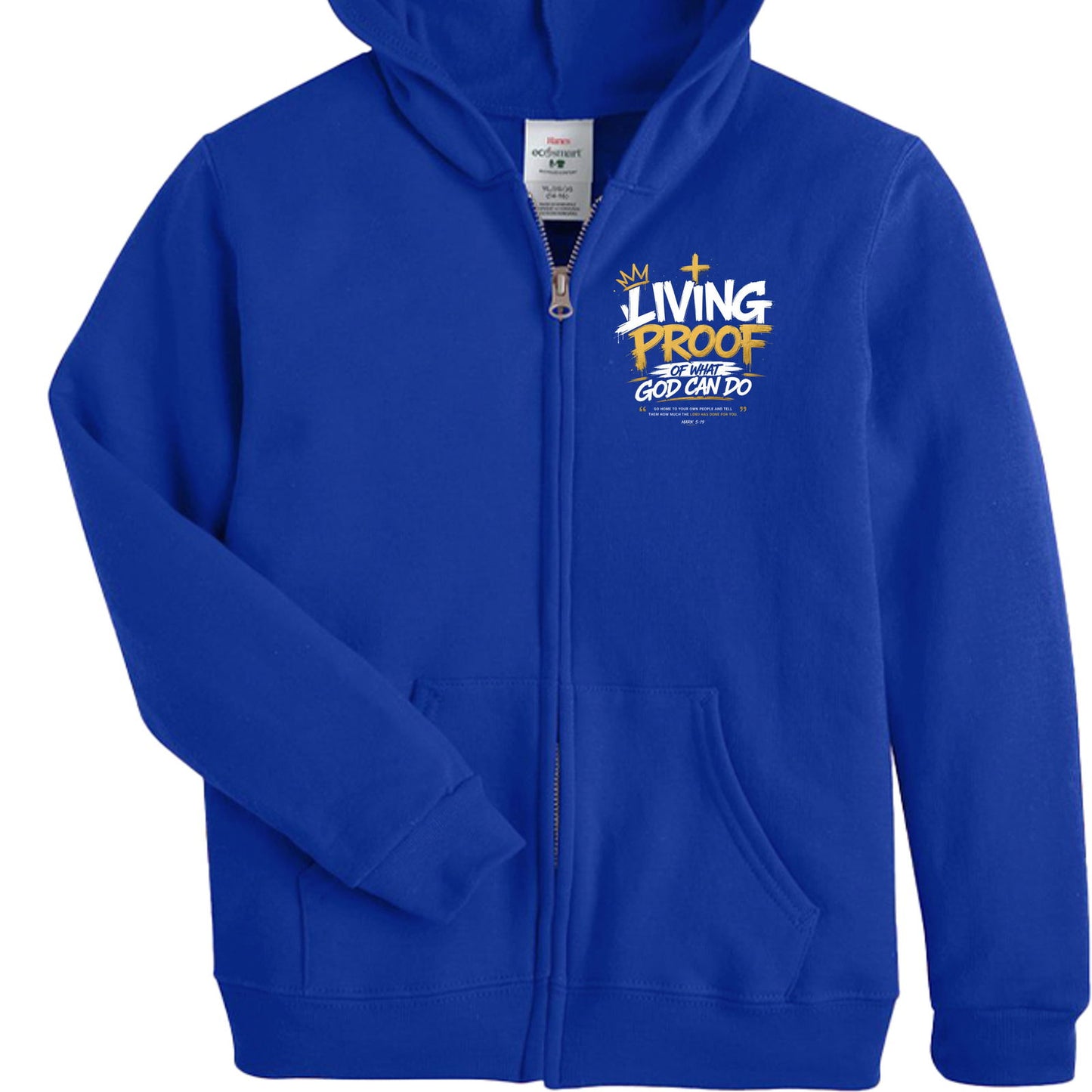 Living Proof Of What God Can Do Youth Christian Full-zip Hooded Sweatshirt - ClaimedbyGodDesigns