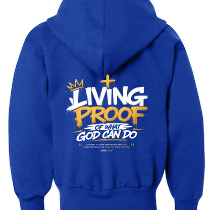 Living Proof Of What God Can Do Youth Christian Full-zip Hooded Sweatshirt - ClaimedbyGodDesigns