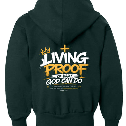 Living Proof Of What God Can Do Youth Christian Full-zip Hooded Sweatshirt - ClaimedbyGodDesigns