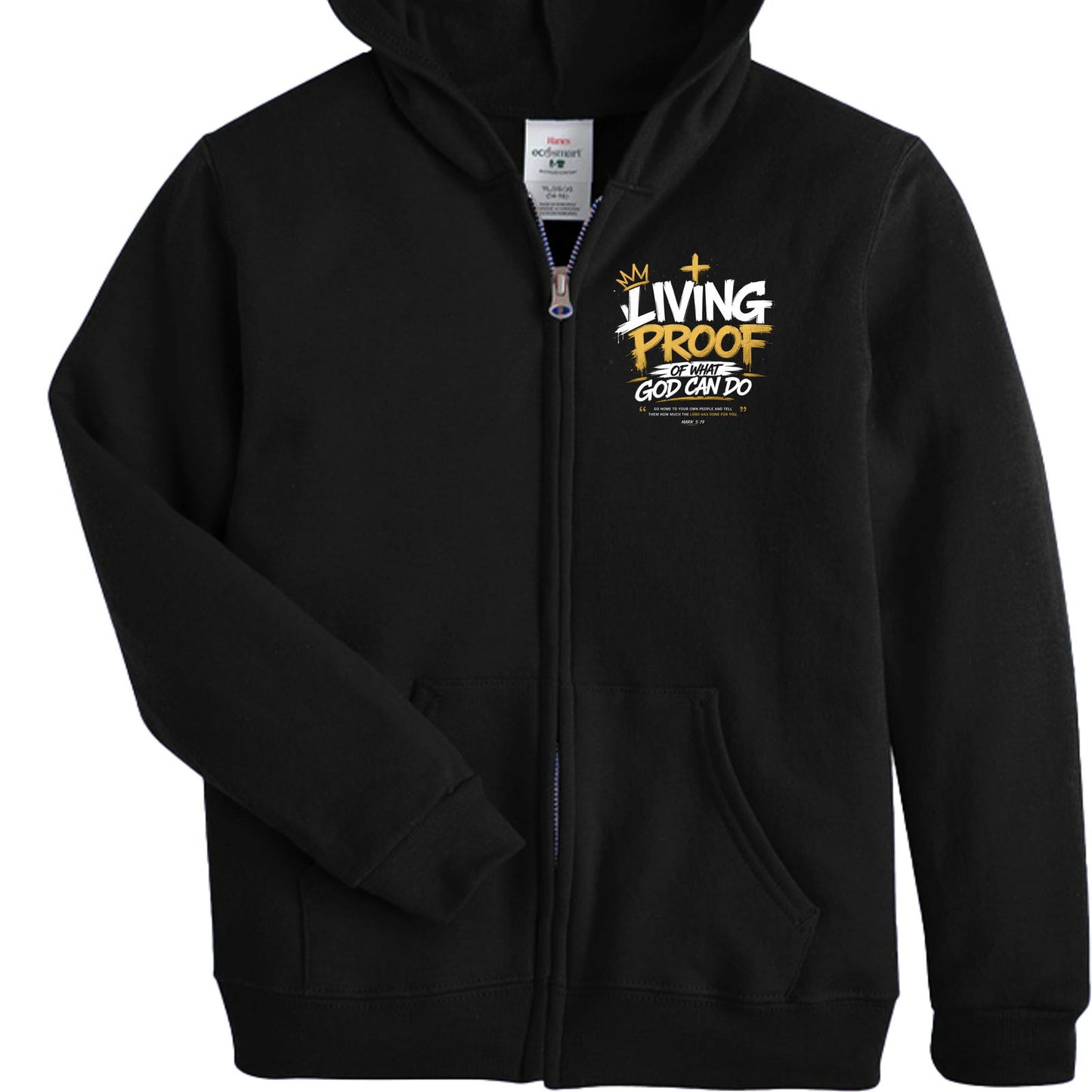 Living Proof Of What God Can Do Youth Christian Full-zip Hooded Sweatshirt - ClaimedbyGodDesigns