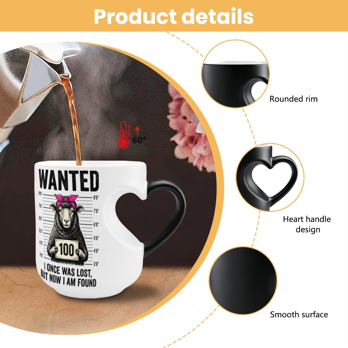 Lost Sheep Found Christian Color Changing Heart Handle Mug - ClaimedbyGodDesigns