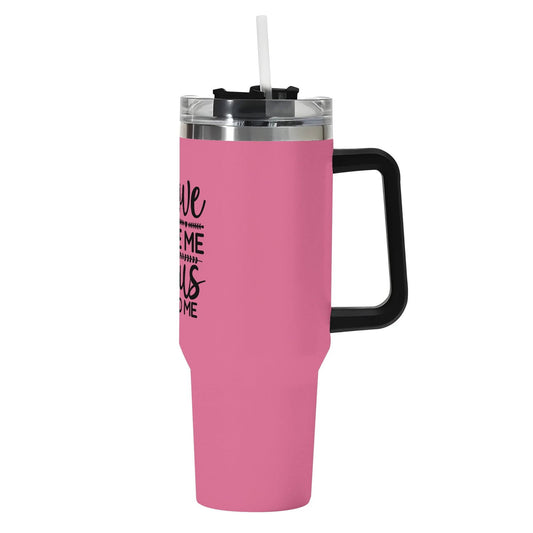 Love Made Me Jesus Saved Me 40oz Stainless Steel Christian Tumbler Gift With Black Handle and Straw - ClaimedbyGodDesigns
