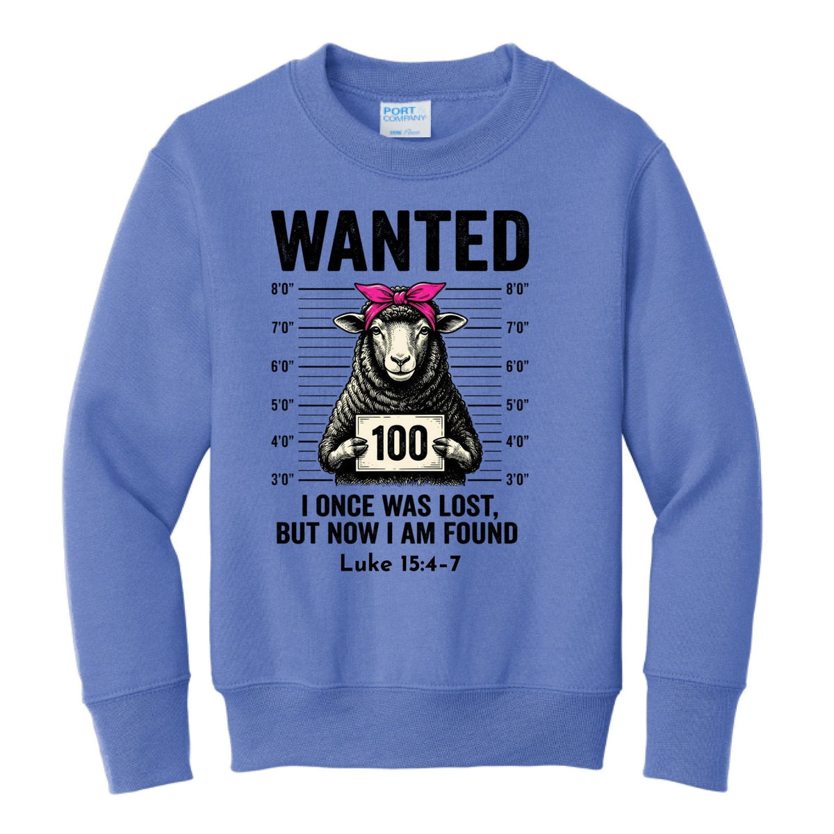 Luke 15:4-7 Wanted Lost Sheep Funny Christian Youth Pullover Sweatshirt - ClaimedbyGodDesigns